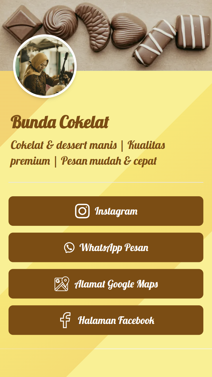 Contoh halaman bio link Tautanku.id yang sudah jadi untuk toko online